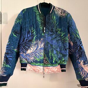 Emilio Pucci Silk Reversible Bomber Jacket Feather Print Blue Size IT 36 XS